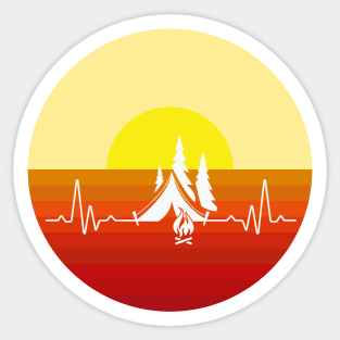 Vintage Sunset Camping Heartbeat Sticker